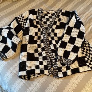 Chunky black and off white checkered sweater